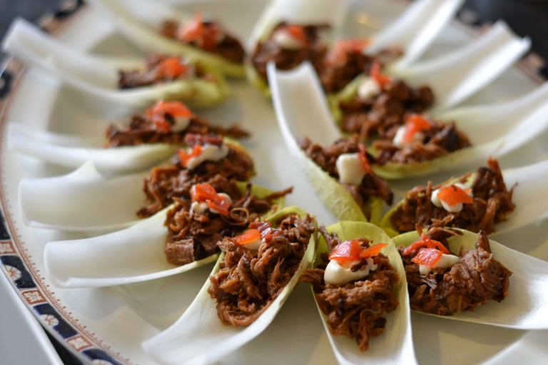 Pulled Brisket with Horseradish and Fukujinzuke canape recipe